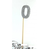 Number 0 Silver Glitter Candle 4cm on stick 