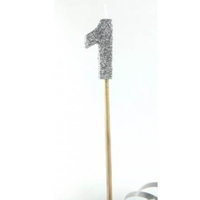 Silver Glitter Party Supplies Silver Number Glitter Candles 4cm on sticks