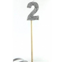 Number 2 Silver Glitter Candle 4cm on stick 