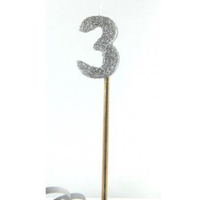 Number 3 Silver Glitter Candle 4cm on stick 
