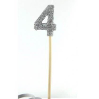 Number 4 Silver Glitter Candle 4cm on stick 