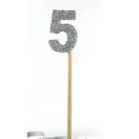 Number 5 Silver Glitter Candle 4cm on stick 