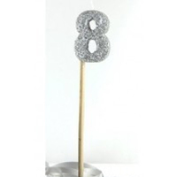 Number 8 Silver Glitter Candle 4cm on stick 