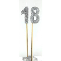 Number 18 Silver Glitter Candle 4cm on stick 