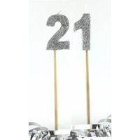 Number 21 Silver Glitter Candle 4cm on stick 