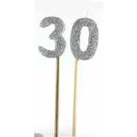 Number 30 Silver Glitter Candle 4cm on stick 