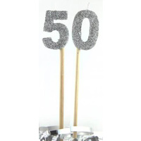 Number 50 Silver Glitter Candle 4cm on stick 