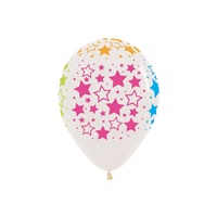 Disco Party Supplies - Clear Balloons with Bold Neon Stars 12 pack