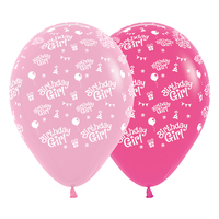 Birthday Girl Fashion Latex Balloons 6 Pack (Pink & Fuchsia)