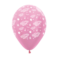 Birthday Girl Latex Balloons 4 Pack (Satin Pearl Pink)