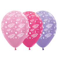 Birthday Girl Latex Balloons 6 Pack (Satin Pearl Pink, Lilac & Metallic Fuchsia)