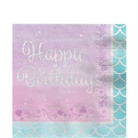 Mermaid Shine Party Supplies Iridescent Happy Birthday Lunch Napkins 16 Pack