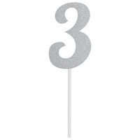3rd Birthday Party Supplies Silver Number 3 Glitter Cake Topper