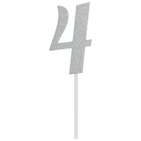 4th Birthday Party Supplies Silver Number 4 Glitter Cake Topper