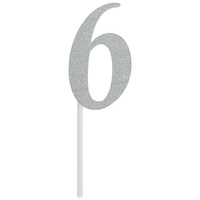 6th Birthday Party Supplies Silver Number 6 Glitter Cake Topper