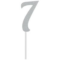 7th Birthday Party Supplies Silver Number 7 Glitter Cake Topper