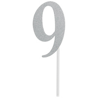 9th Birthday Party Supplies Silver Number 9 Glitter Cake Topper
