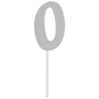 Silver Glitter Party Supplies Number 0 Glitter Cake Topper
