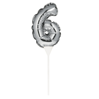 Silver Self-Inflating Number 6 Balloon Cake Topper