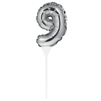 Silver Self-Inflating Number 9 Balloon Cake Topper