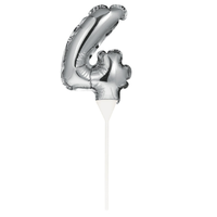 Silver Self-Inflating “4” Balloon Cake Topper