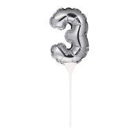Silver Self-Inflating “3” Balloon Cake Topper