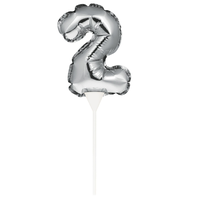 Silver Self-Inflating Number 2 Balloon Cake Topper