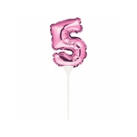 Pink Self-Inflating Number 5 Balloon Cake Topper