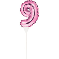 Pink Self-Inflating Number 9 Balloon Cake Topper