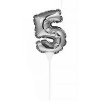 Silver Self-Inflating “5” Balloon Cake Topper
