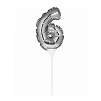 Silver Self-Inflating “6” Balloon Cake Topper