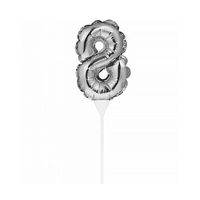 Silver Self-Inflating “8” Balloon Cake Topper