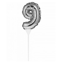 Silver Self-Inflating “9” Balloon Cake Topper