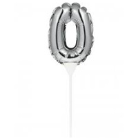 Silver Self-Inflating “0” Balloon Cake Topper
