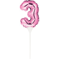 Pink Self-Inflating “3” Balloon Cake Topper