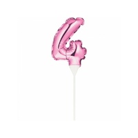 Pink Self-Inflating “4” Balloon Cake Topper