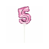 Pink Self-Inflating “5” Balloon Cake Topper