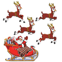 Christmas Party Supplies Vintage Christmas Santa and Sleigh Cutouts