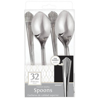 Premium Silver Fan Handled Spoons 32 Pack