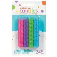Birthday Party Supplies Spiral Glitter Candles Pink Blue Green Purple 24 Pack