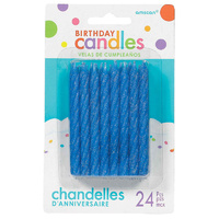 Birthday Party Supplies Spiral Glitter Candles Blue 24 Pack