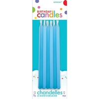 Birthday Party Supplies Blue Tapered Candles 12 Pack