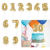 Gold Self-Inflating Balloon Cake Toppers 0 - 9 You Choose Number