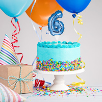 Blue Balloon Mini Foil Cake Topper: Number 6