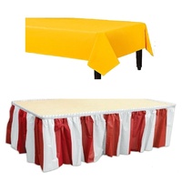 Circus Party Striped Red & White Table Skirt with Yellow Sunshine Tablecover