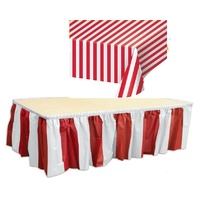 Circus Party Striped Red & White Table Skirt with Red & White Tablecover Plastic