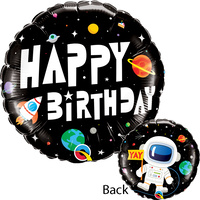 Space Astronaut Happy Birthday Round Foil Balloon 2 Sided
