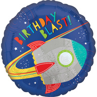 Space Blast Birthday Blast Foil Balloon 43cm Approx Blue Background