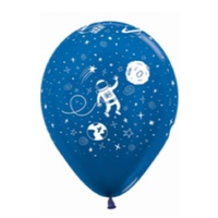 Space Astronaut Balloons Single Metallic Blue Outer Space Latex x1