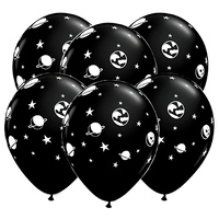 Space Fun Balloons Single Latex 28cm x6 Pack Black